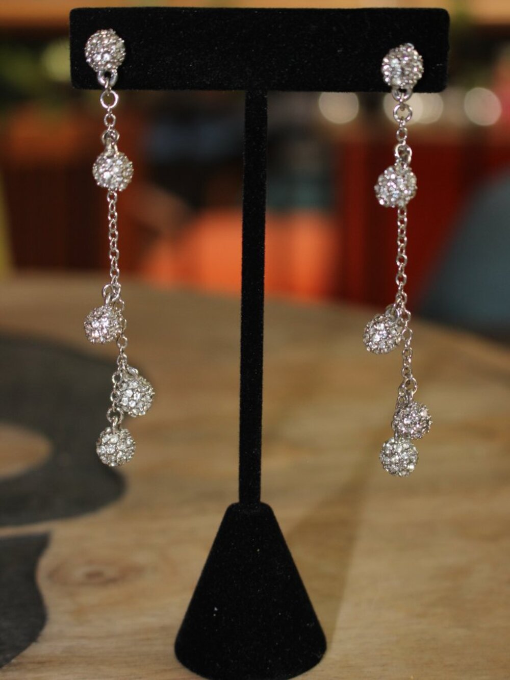 Rhinestone Dangle Earrings 5 Balls on Chain Drop Earrings Fun Night Out!